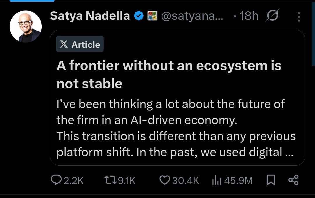 Microsoft CEO Satya Nadella warns against AI monopoly