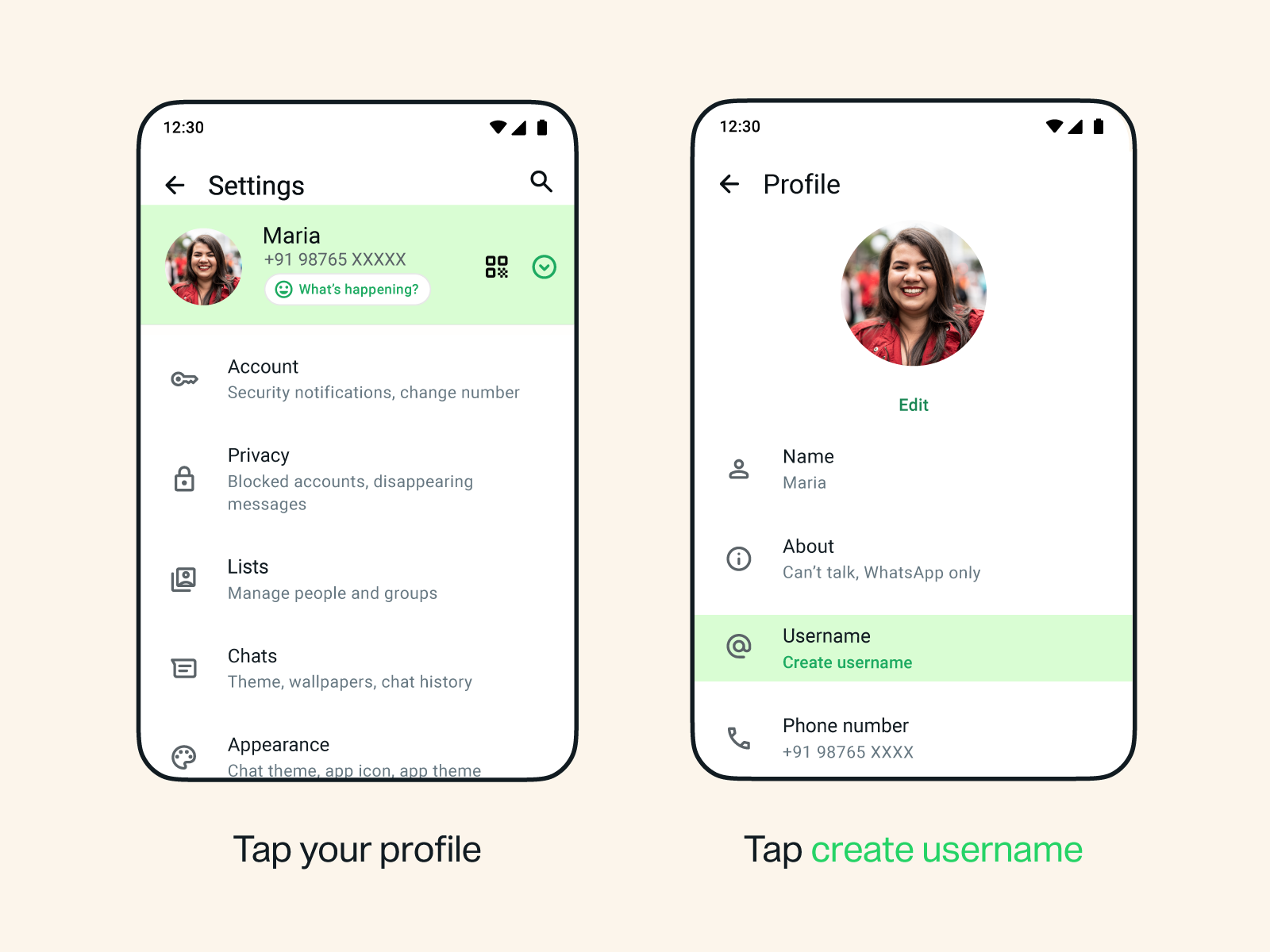 how to set username in whatsapp
