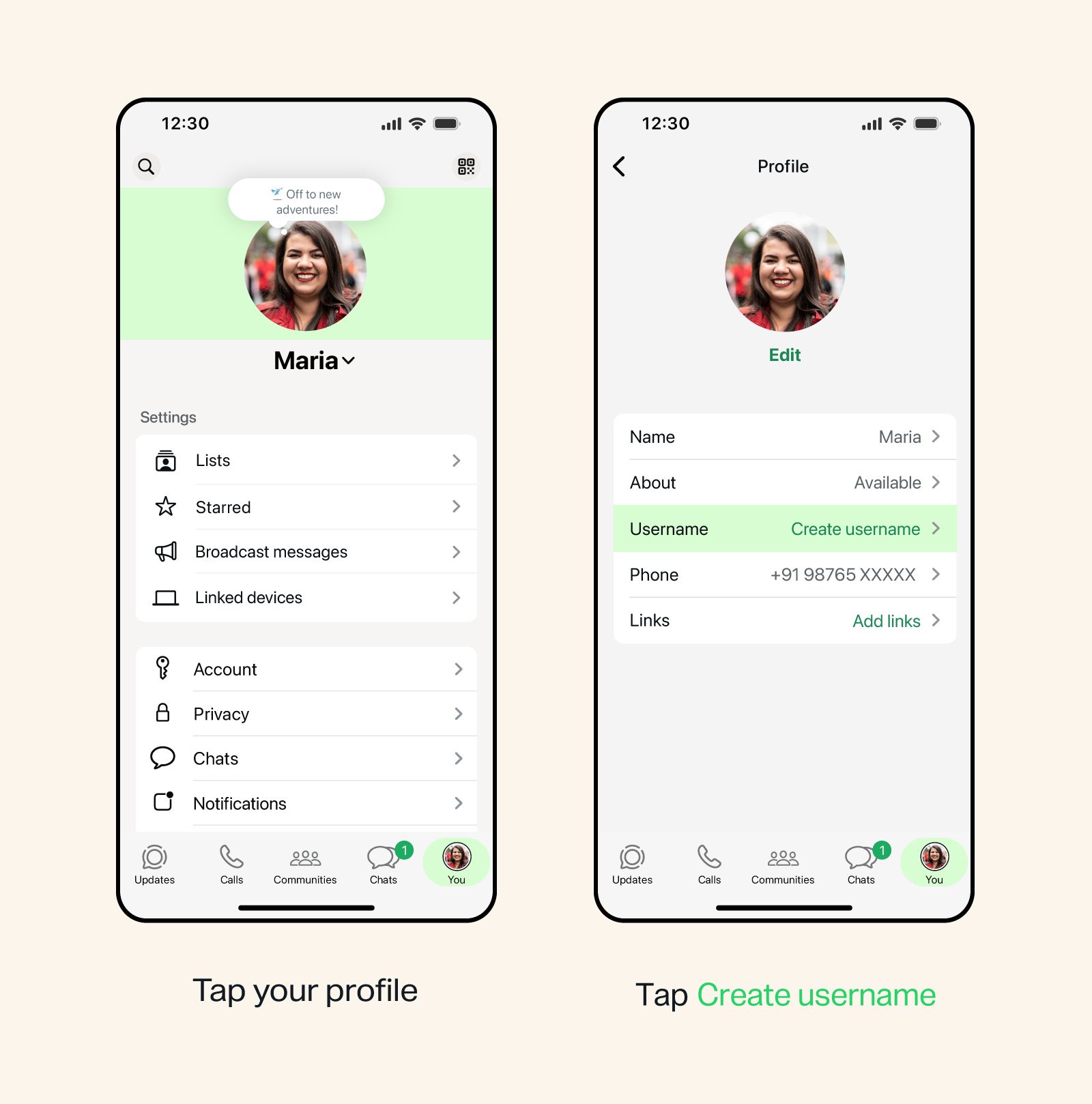 Set your WhatsApp username securely on ios