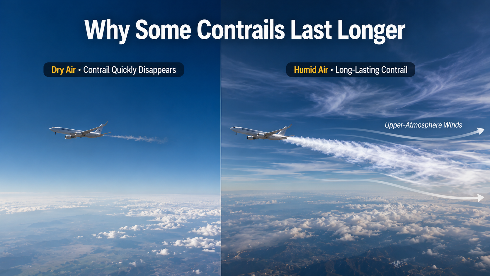 white trails behind planes