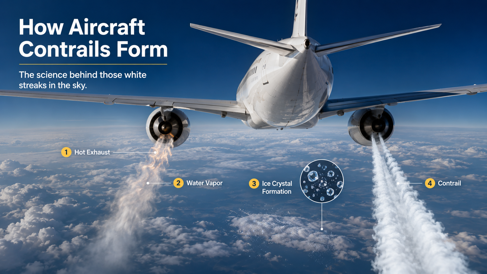 white trails behind planes