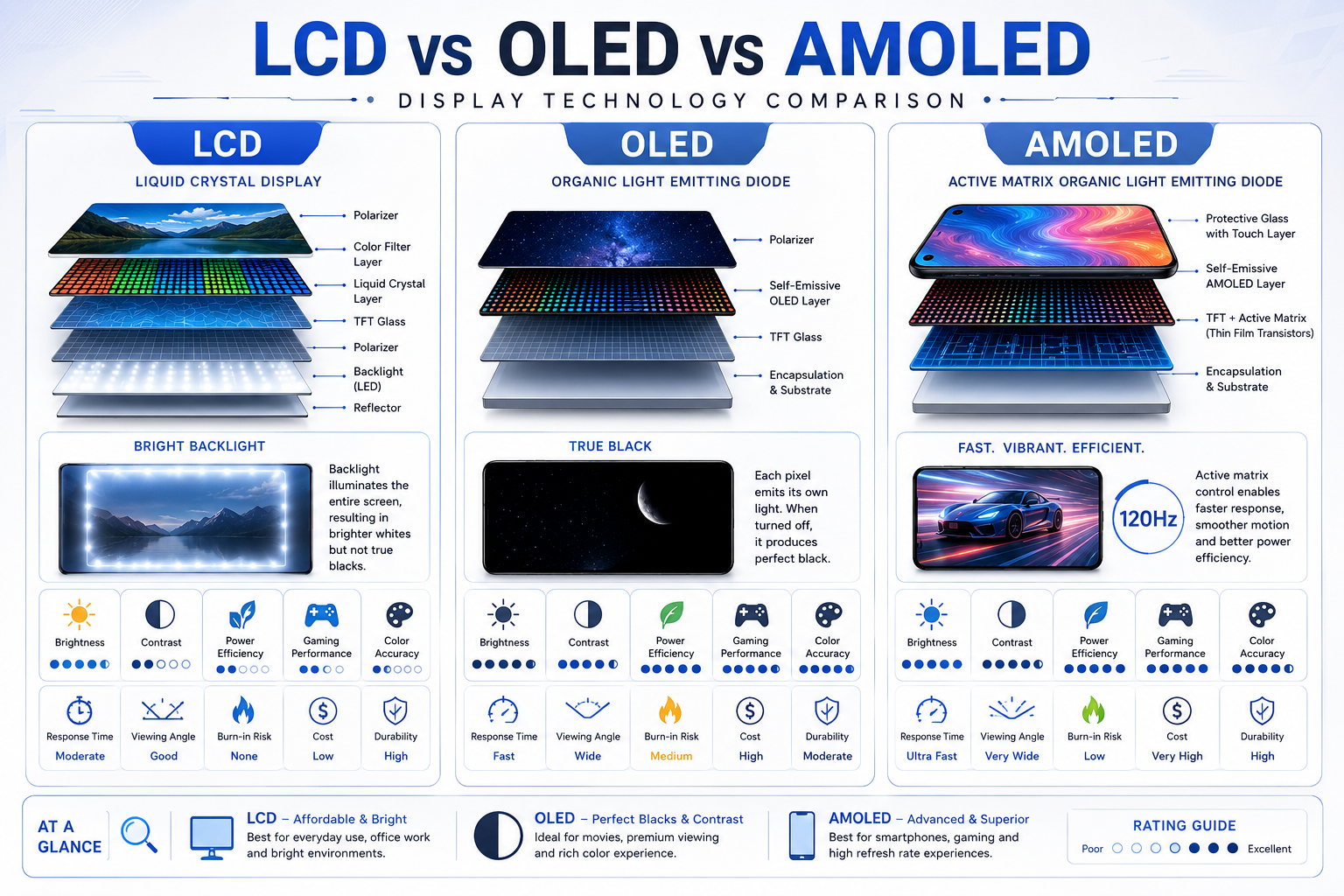 LCD vs OLED vs AMOLED comparison