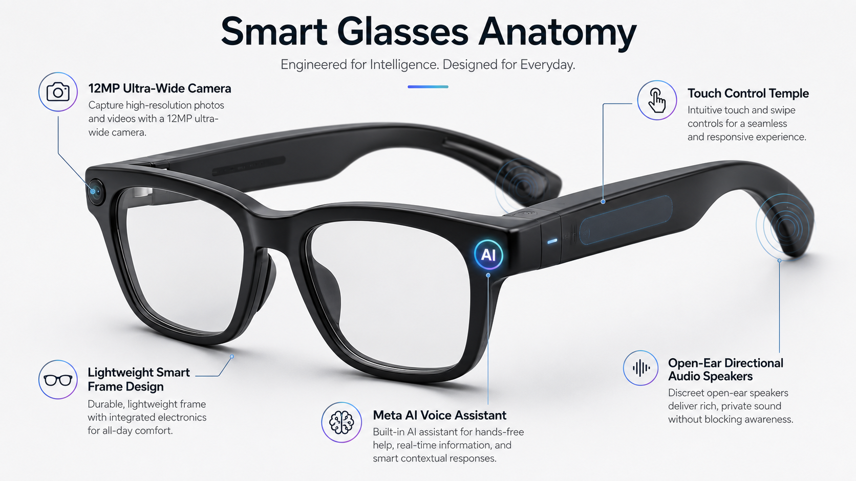 Smart glasses anatomy infographic