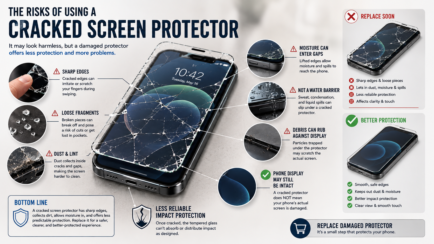Cracked Screen Protector Risks Infographic