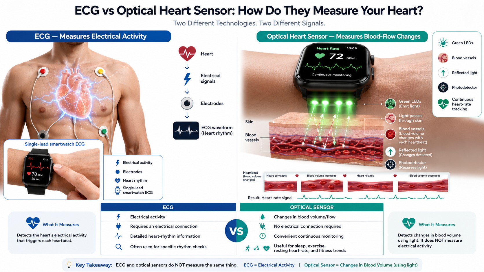 ECG vs Optical Heart Sensors Infographic