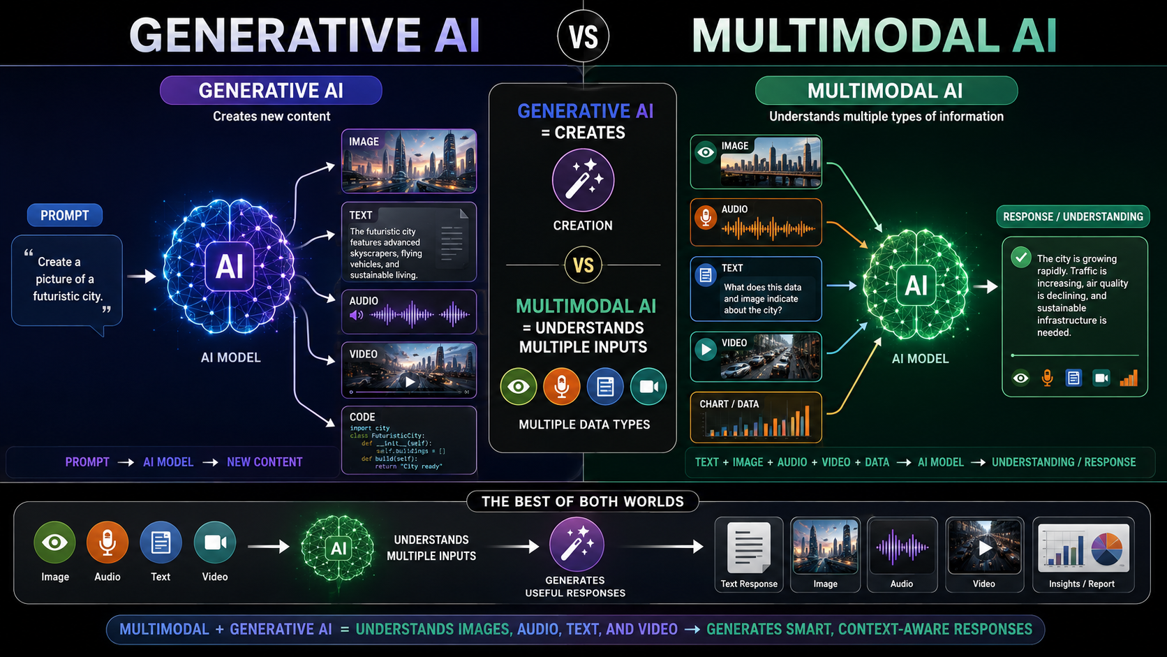Generative AI vs Multimodal AI Infographic