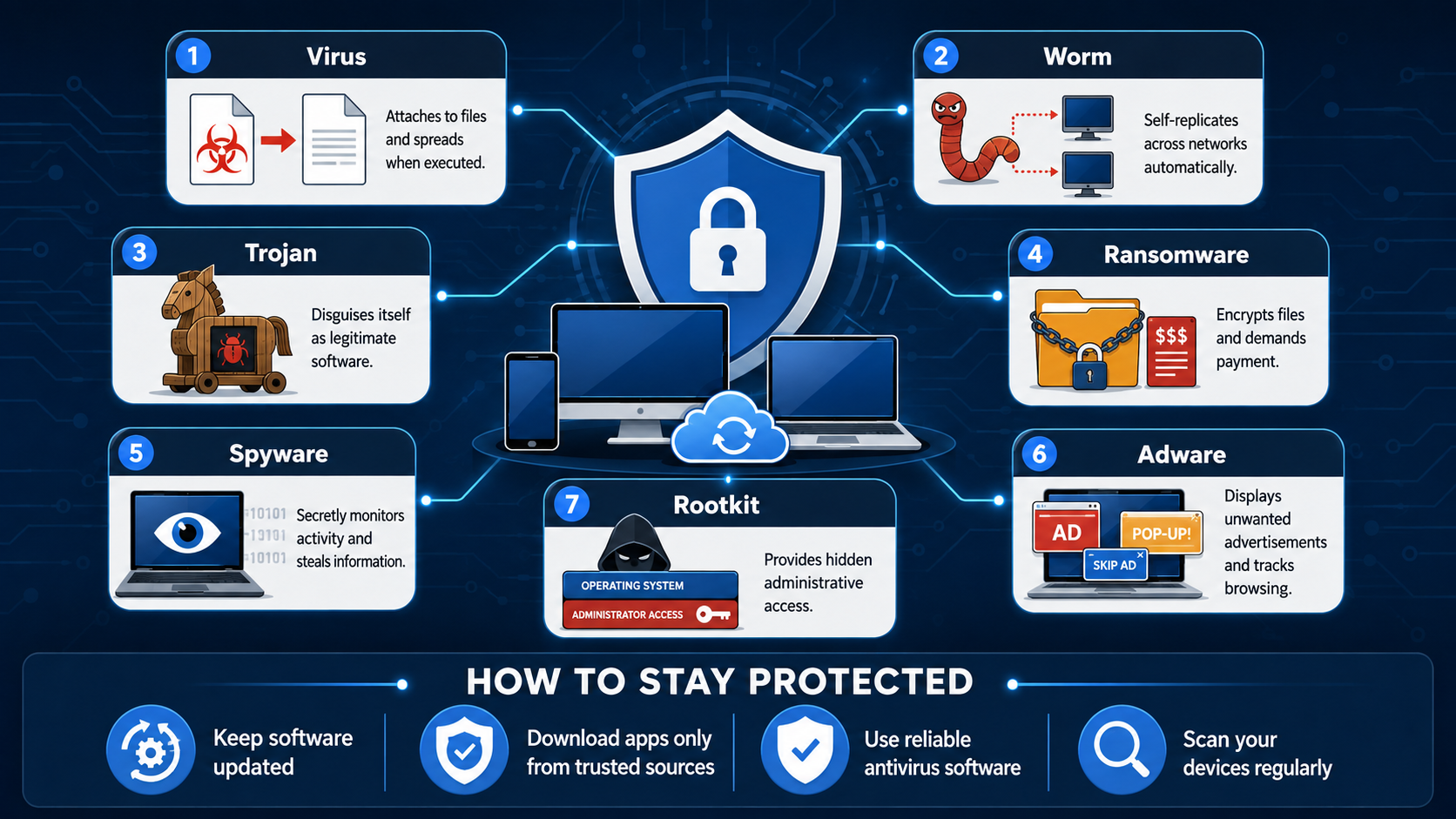 Malware Shield: Cybersecurity Infographic