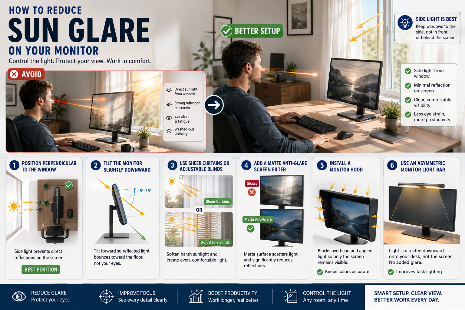 Reduce Monitor Glare Infographic