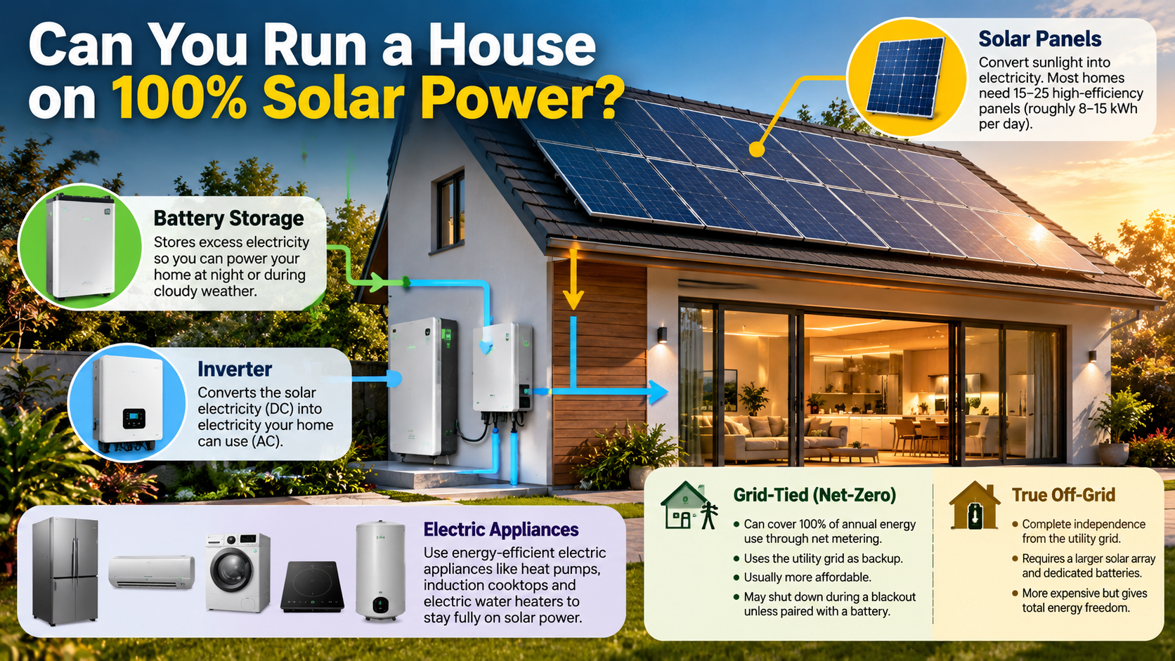 100% Solar-Powered Modern Home Infographic