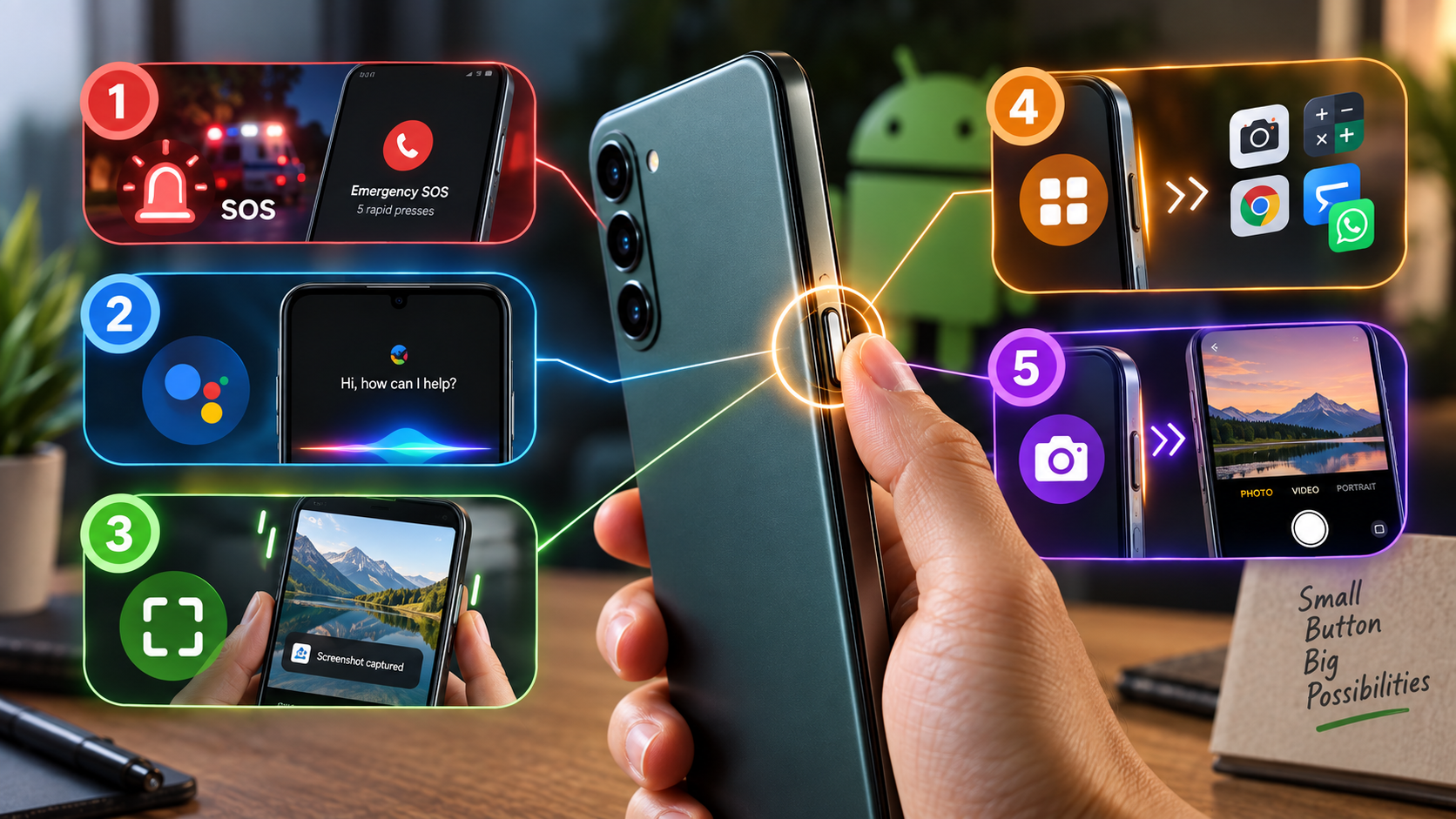 Android Power Button Shortcuts Infographic
