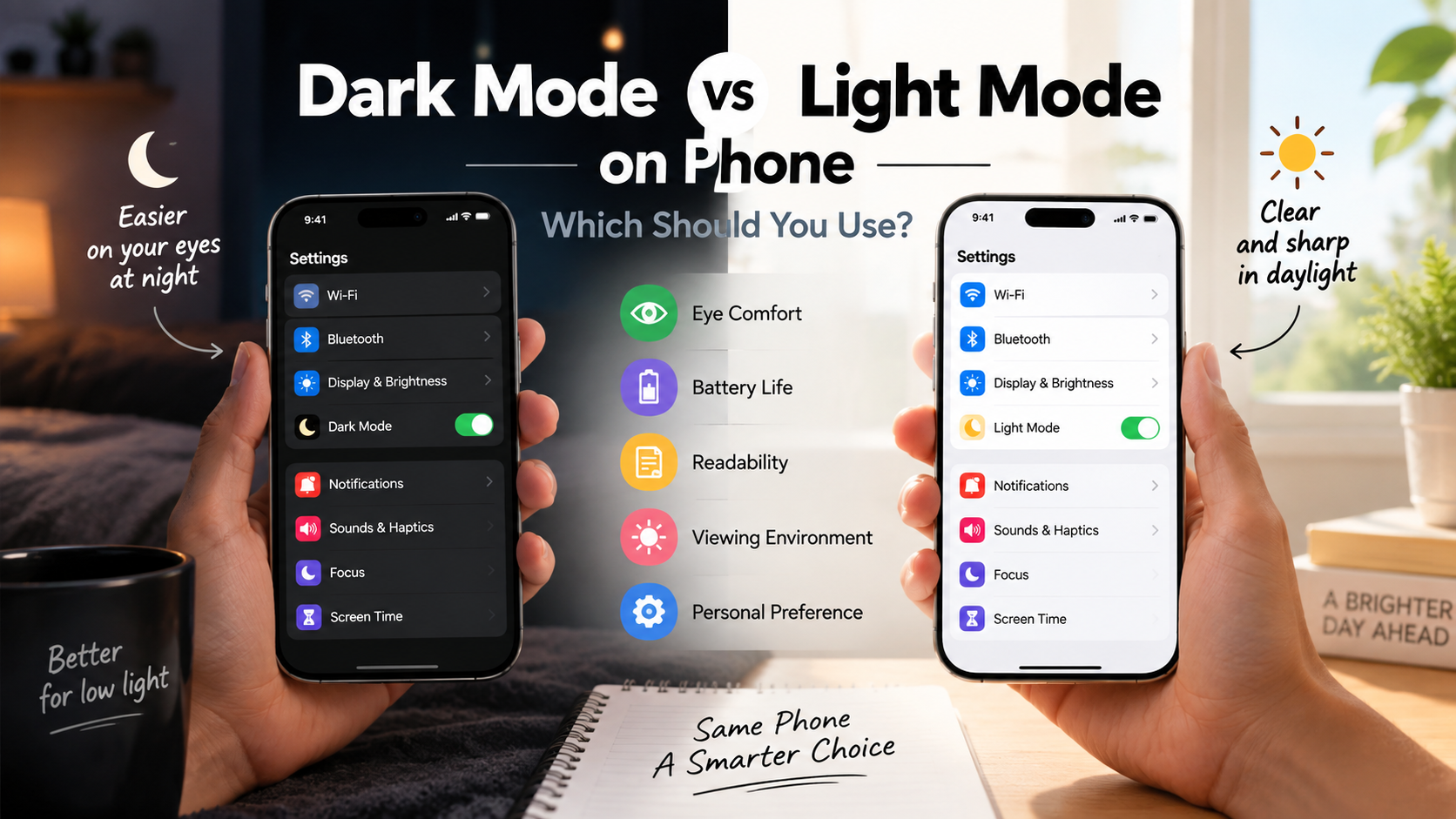 Dark Mode vs Light Mode Comparison