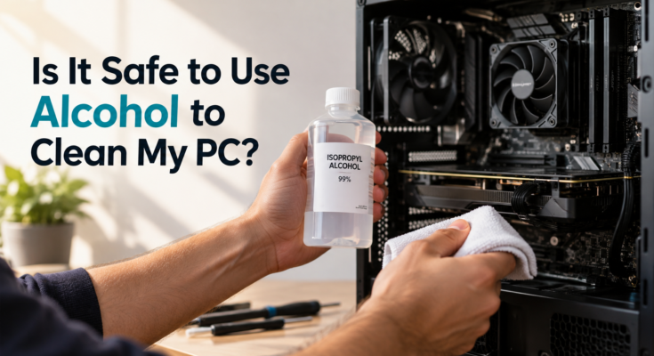 Is it safe to use alcohol to clean my PC?