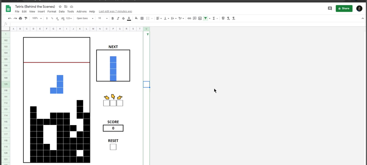 Play Tetris on Google Sheets