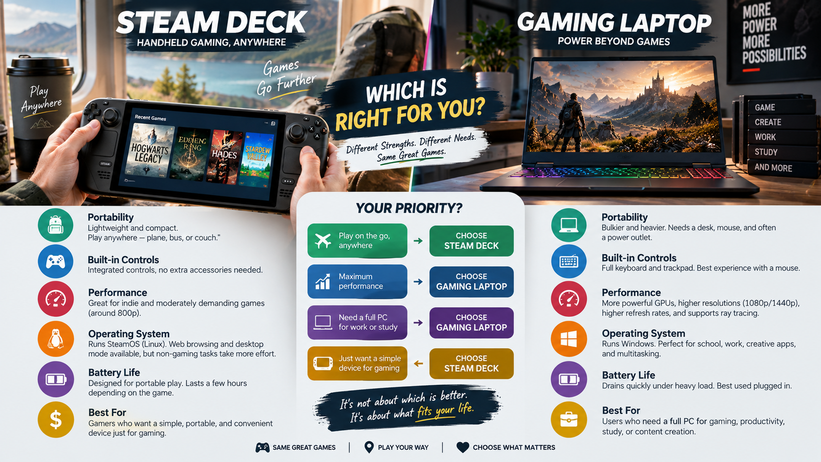 Steam Deck vs Gaming Laptop Comparison