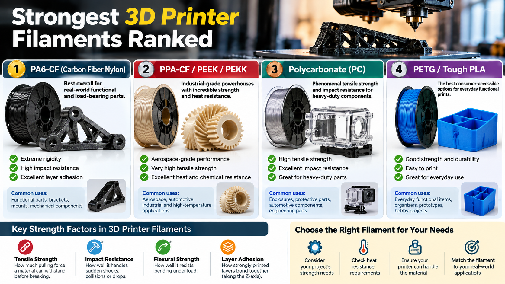 Strongest 3D Printer Filaments Ranked