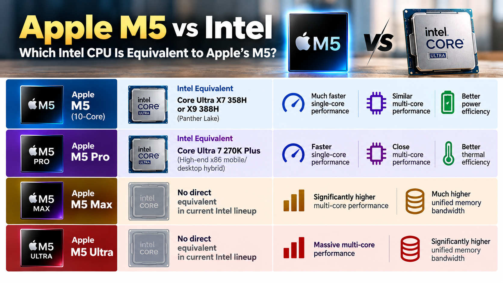 Apple M5 vs Intel: Chip Comparison
