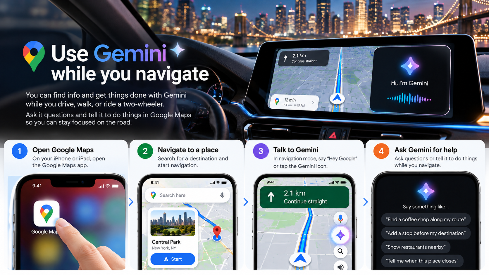 Gemini Driving Guide in Google Maps