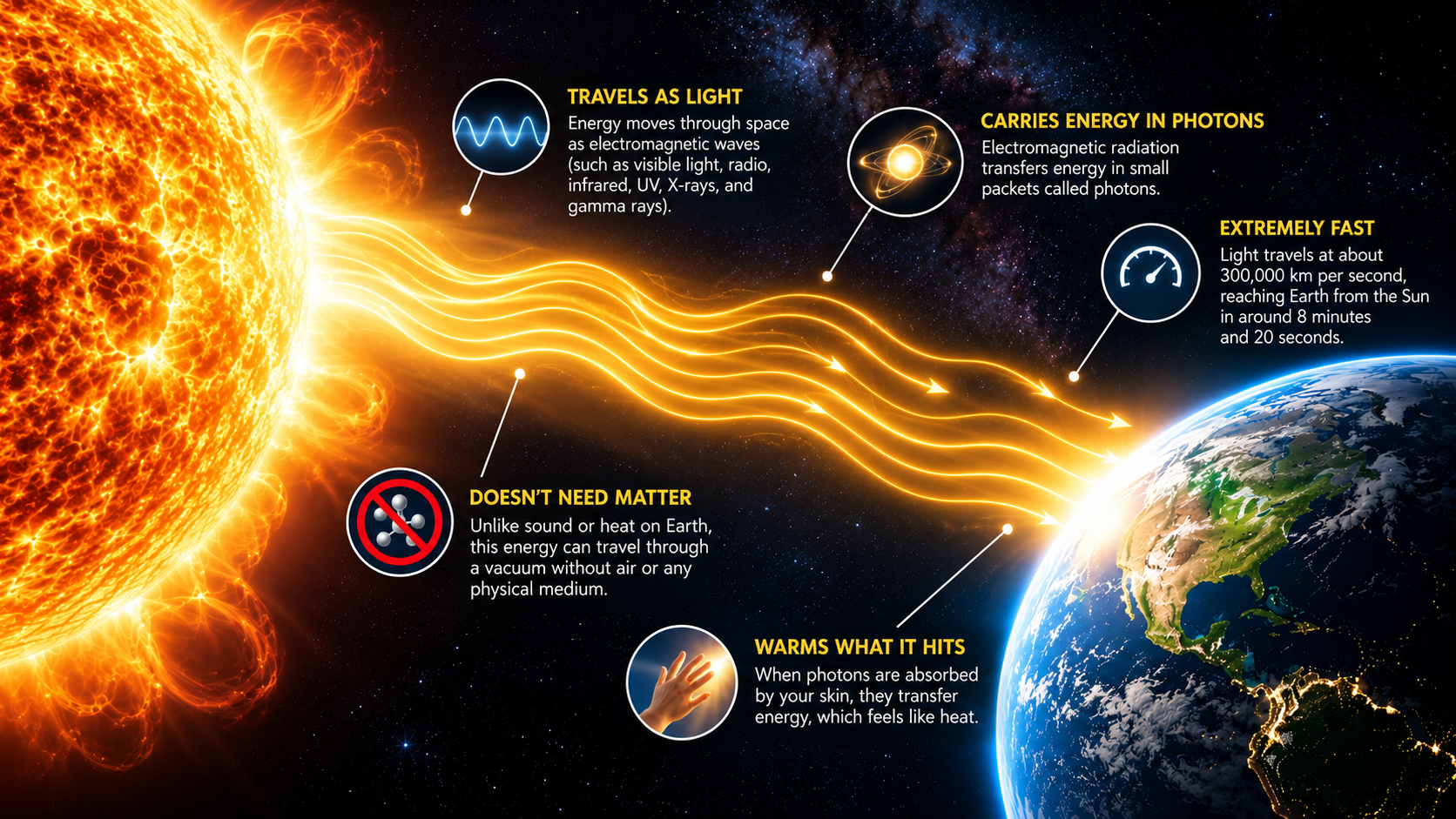 How does energy travel through space