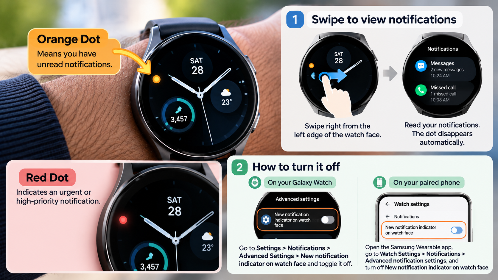 orange dot on a Galaxy Watch