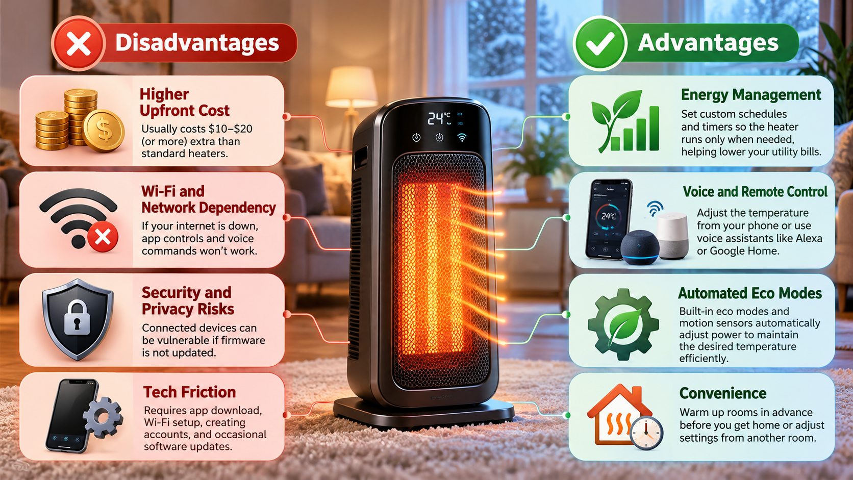Smart Heater Pros and Cons Infographic